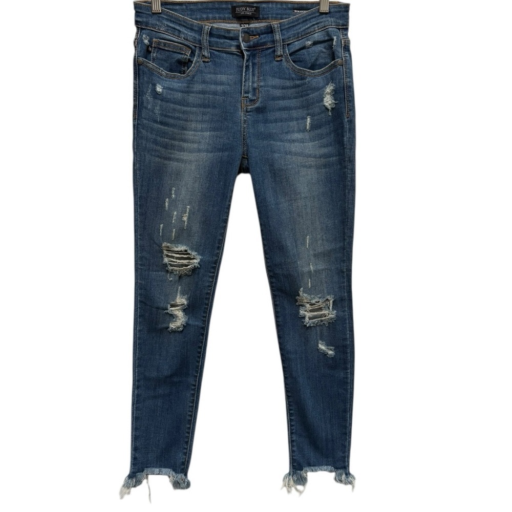 Judy Blue Straight Fit Distressed Stretch Denim Jeans Size 28